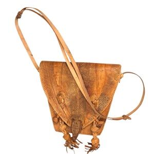 Handcrafted Tan lizard Leather Bag Vintage
